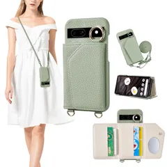 【在庫処分】ショルダー[ピーグリーン] ケース ケース ケース 7a 7a pixel pixel pixel 取り外し可能なショルダーベルト リング付スマホケース 財布付き かわいい ICカード収納 化粧鏡付き 耐衝撃 背面手帳型 調節可能なショルダーストラ