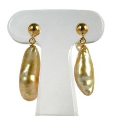 ケシ珠 パール チャーム ピアス ナチュラルゴールド K18YG 真珠 南洋 白蝶 無核 スイング ジュエリー 【新品】