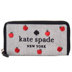 ケイトスペード 長財布 katespade キャンバス レザー ロゴ アップル りんご 刺繍 エラ ジップ アラウンド ウォレット 長財布 ブラックマルチ K8200