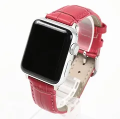 Airself Apple Watch 対応ベルト コンパチブル 時計バンド クロコ型押し 本革レザー(レッド,  42mm/44mm/45mm)