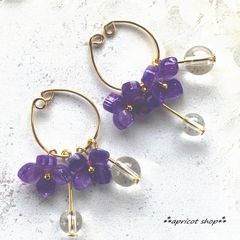 紫陽花と水晶 イヤーカフ/ゴールド