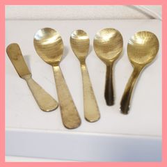 【未使用品】有次 アリツグ真鍮打ち出し カトラリー スプーン れんげ バターナイフ 5本セット