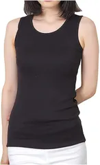 (アスペルシオ) aspersio レディース ゆったり ロング丈 ノンスリーブ タンクトップ 丸首 コットン インナー 綿100 オシャレ カップなし スポーツ ロング ノースリ ノースリーブ ノンスリ 袖なし オーバーサイズ ノー カ [ブラック] [M]