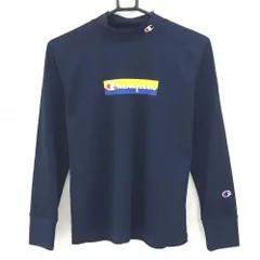 【超美品】チャンピオン 長袖ハイネックシャツ ネイビー フロントロゴプリント レディース MEDIUM ゴルフウェア Champion