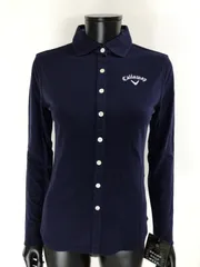 【USED】Callaway キャロウェイ アクリル 長袖 ポロシャツ ロゴ刺繍 ネイビー 紺 レディース M ゴルフウェア