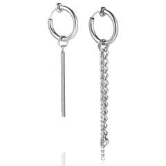 【数量限定】ロング ロングイヤリング イヤーカフ シルバー 両耳セット 挟む ステンレス フェイクピアス 揺れる ピアス穴不要 ゆらゆら レディース リング メンズ フープ イヤリング ノンホールピアス [Puente]