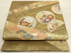 平和屋着物◎六通柄袋帯　唐織織成　雪輪花蝶文　金糸　正絹　逸品　AAAM3850sx