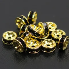 50個　平ロンデル　ブラック　　(サイズ　5mm 6mm 7mm 8mm 、台座カラー　シルバー　ゴールド　選択可能) スペーサー　ブレスレット　アンクル　ネックレス　イヤリング　ピアス　ハンドメイド　アクセサリー　パーツ