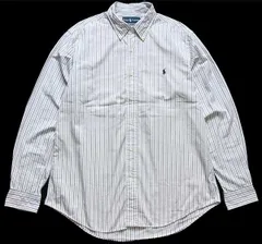 00s ラルフローレン ランダムストライプ ボタンダウン コットンシャツ L★オールド ロゴ刺繍 ワンポイント オーバーサイズ