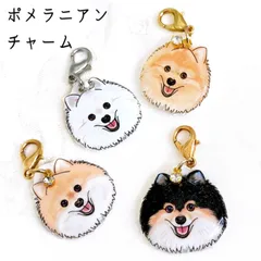 ポメラニアン ストラップチャーム ホワイト オレンジ クリーム ブラック イエロー シルバー プラ板 レジン キラキラ