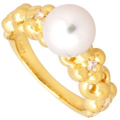 ミキモト MIKIMOTO リング 指輪 ダイヤモンド 約11.5号 K18YG 5.8g パール 7.6mm イエローゴールド レディース【中古】
