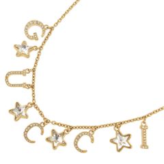 GUCCI (グッチ) スクリプト ロゴネックレス スター ディテール&クリスタル ゴールド フィニッシュ メタル ?679044 J1D50 8031