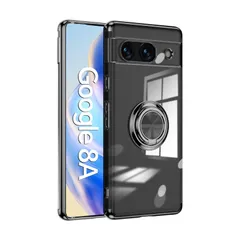 【在庫処分】8a 用 ケース 透明TPU 耐衝撃 黒メッキ加工 Pixel リング ストラップホール付き スタンド機能 車載ホルダー対応 滑り止め Google 落下防止 グーグル ピクセル 8a カバー(ブラック)のサムネイル