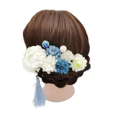 髪飾り 和風 9点セット 青系 パーティー 結婚式 卒業式 七五三 花 タッセル へアピン Uピン ヘアアクセサリー 成人式 同窓会 着物 浴衣 振袖 夏祭り 花火大会