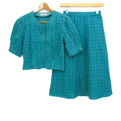 レリアン ニットセットアップ 上下セット コットン100% 半袖ブラウス スカート ブランド レディース 1月9日サイズ グリーン系 Leilian 【中古】