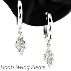 ダイヤ フープピアス 10k 揺れる ダイヤモンド レディース 中折れ ひし形 ブラ スイング 0.2カラット 10金 k10 ゴールド 30日以内に発送