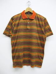 美品 Christian Dior MONSIEUR クリスチャンディオール 半袖 シャツ ポロシャツ Mサイズ 綿100％ オレンジ系 ストライプ B003-0524-9