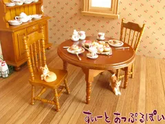 ミニチュア ミニチュアダイニングテーブルセット　円卓+椅子2脚　くるみ色　ID015-WL ドールハウス用