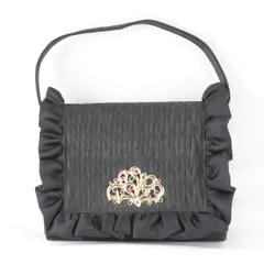 美品『USED』 フリル パーティーバッグ ハンドバッグ サテン調 ブラック