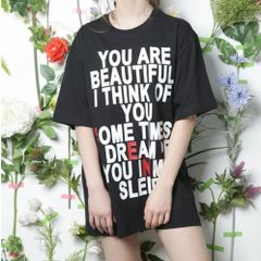 韓国ファッションブランドレディースオーバーサイズロングロゴTシャツ