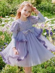 子供ドレス チュールワンピース 春秋 女の子 長袖 ガールズ ドレス スカート レース 子どもワンピース ピアノ 発表会 結婚式 卒業式 入学式 卒園式 入園式 演奏会 パーティードレス お姫様 プレゼント 可愛い KWFC086(110-150)