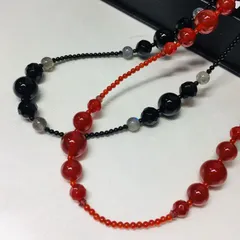 S【ヴィンテージ】天然石 ストーン ネックレス  2点セット 赤 黒 レディースアクセサリー おしゃれ