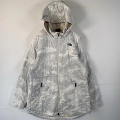 古着 ザ・ノースフェイス THE NORTH FACE 中綿ジャケット ロングコート ワンポイントロゴ カモフラ柄 XL  ホワイト レディース
