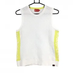 【美品】ニューバランスゴルフ ニットベスト 白×イエロー サイドロゴ  レディース 2(L) ゴルフウェア New Balance