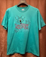 MADE IN USA製 Velva Sheen DISNEY MICKEY MOUSE 刺繍Tシャツ ターコイズブルー Mサイズ