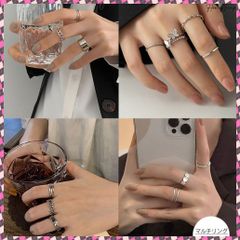 指輪リング シルバー マルチリングセット ヴィンテージ調指輪 13点セット アクセサリー 蝶々メタルリング シンプル 大人かわいい プチプラ小物 韓国ファッション リングセット韓国風 女性プレゼント人気 重ね付け指輪お洒落