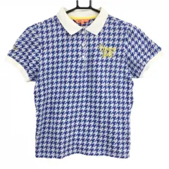 ビームスゴルフ 半袖ポロシャツ ブルー×白 千鳥格子 ロゴ刺しゅう レディース Ｍ ゴルフウェア BEAMS GOLF