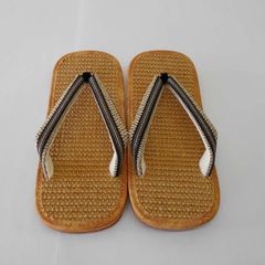 アメ底雪駄（せった）　タテ柄鼻緒　　Lサイズ　leather soled sandals （Setta）