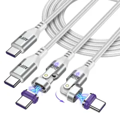 新品 PD240W USB Type-C マグネット式充電 16ピン L字型・180°回転【1.8M】5A急速充電・データ転送対応 片手操作 AndroidなどType-C機種対応【AUFU】（ホワイト・2本組）