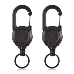 PONNYC リールキーホルダー 2個セット カラビナ付 リールストラップ 金属ワイヤー 強力 最長伸縮60cm 伸縮自在 紛失防止 キーホルダー ブラック