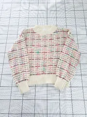 ◇ ⊆ AS KNOW AS PLUS アズノゥアズプラス チェック柄 長袖 ニット セーター サイズF クリーム系 マルチ レディース E  【1509100070948】