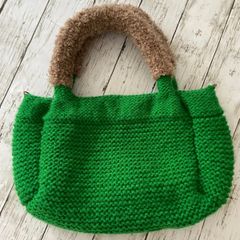 ニットバッグ　毛糸バッグ　２way　トートショルダー　ハンドメイド　Green