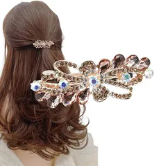 Herbeluemily(ハベルミリィ) バレッタ ビジュー ストーン 金具 髪留め ヘアクリップ おしゃれ 大人 上品 ブーケ(ゴールド)