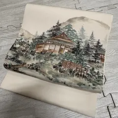 名古屋帯 塩瀬 美しい風景 素敵なデザイン 開き名古屋 正絹 T-2566 名古屋帯 塩瀬 美しい風景 素敵なデザイン 開き名古屋 正絹 T-2566