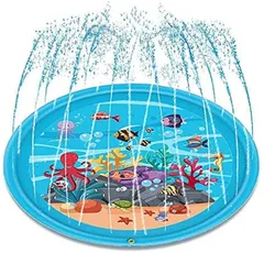 Asamoom 噴水マット プレイマット 噴水おもちゃ キッズ 水遊び 親子遊び プールマット アウトドア噴水池 庭の中に遊び 家族用 芝生遊び 子供プレゼント 直径170CM