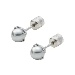 【グレーシルバー × 4mm】[Cream dot. クリームドット公式]ステンレス製 金属アレルギー つけっぱなし サージカルステンレス ネジロック式 キャッチ 円柱型 パール 両耳用 5サイズ