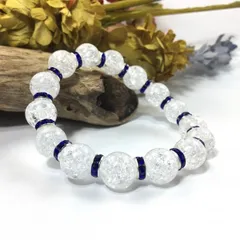 パワーストーン　ブレスレット　クラック水晶　12mm 天然石ブレス （ダークブルー）メンズ・レディース　男性・女性　数珠ブレス　開運 浄化  [18]