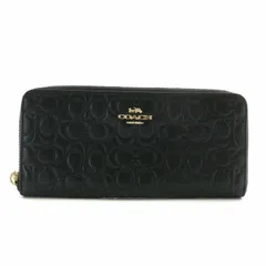 コーチ COACH 長財布 レザー ラウンドファスナー シグネチャー エンボス加工 総柄 ロゴ ゴールド金具 黒 ブラック 73740 /XZ ■GY18