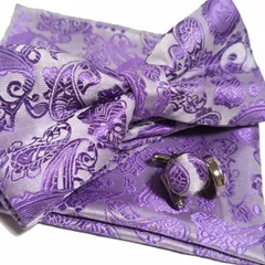 蝶ネクタイ チーフ カフス セット パープル ペイズリー 結婚式 披露宴 紫