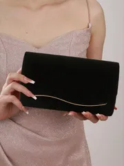 バッグ レディース ドレスバッグ 結婚式、パーティー、卒業式などのフォーマルなシーンに最適な大きめの黒色クラッチバッグ。取り外し可能な金属チェーンが付属。結婚式やパーティー、お食事会などのドレスに合わせて使えるエレ