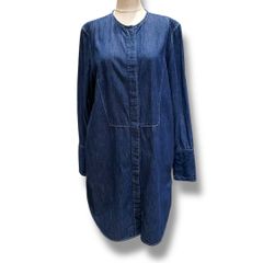 VERMEIL par iena ヴェルメイユ パー イエナ ノーカラーシャツワンピース チュニック デニム カジュアル シンプル 日本製 インディゴ Mサイズ レディース 春 夏 ゴーゴー古着セントラルパーク名古屋店 No.349Y