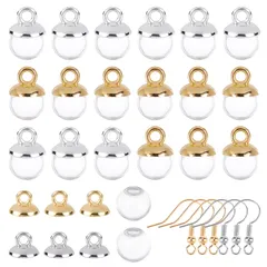 【迅速発送】SUNNYCLUE 10mm2色 丸 イヤリング ガラスドーム セット キャップ付き フック ピアス チャーム ガラスボール ネックレス ガラスビーズ ペンダント チャーム ガラス球 ミニ透明 空 デコキット アクセサリー パーツ レジン キーホル