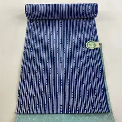 反物 優品 小紋 縞 幾何学 藍色 綿 【中古】