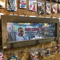 Wood Hook Mirror Board BEST WORKER ウッドミラー フック付き ガレージ アメリカン雑貨