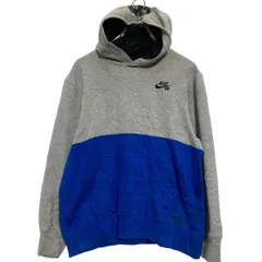NIKE SB ロゴスウェット パーカー キッズ L 150～ グレー ブルー 切替 ナイキ 裏起毛 プルオーバー 古着卸 アメリカ仕入 a612-7906