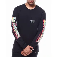 HUF ハフ ワールドワイド 長袖 Ｔシャツ ポケット付 ロンＴ 黒 GREETINGS 両袖デザイン アメコミ 西海岸